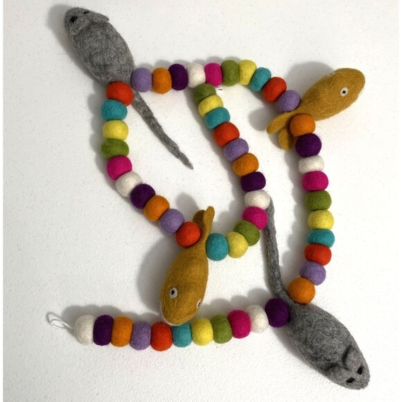 Trader Joe’s Other - Trader Joe’s Here, Kitty Kitty Cat Toy Handcrafted Felted Balls Fish Mouse 36”